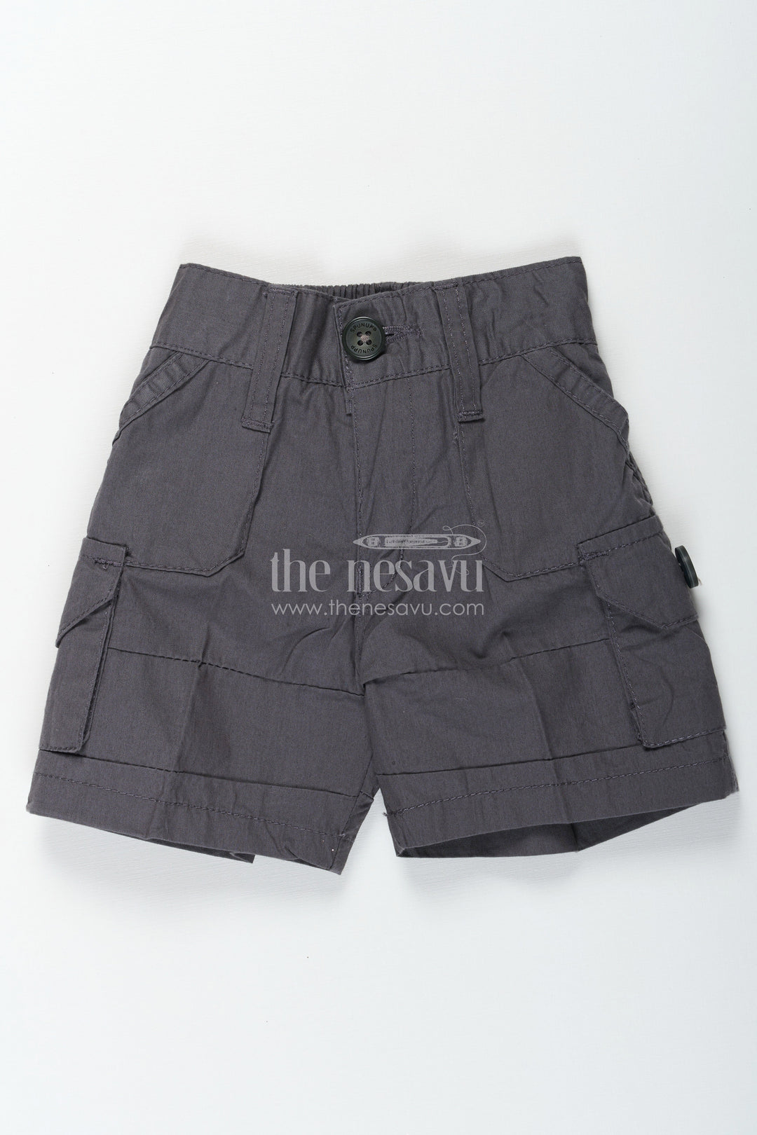 The Nesavu Boys Shorts Light Grey Boys Cargo Shorts with Elastic Waist Nesavu 16 (1Y) / Gray BWS009A-16 The Nesavu Light Grey Boys Cargo Shorts - Elastic Waist & Cotton