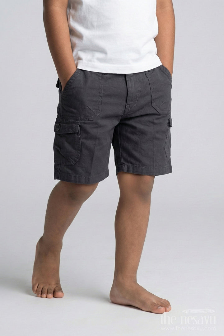 The Nesavu Boys Shorts Light Grey Boys Cargo Shorts with Elastic Waist Nesavu 16 (1Y) / Gray BWS009A-16 The Nesavu Light Grey Boys Cargo Shorts - Elastic Waist & Cotton