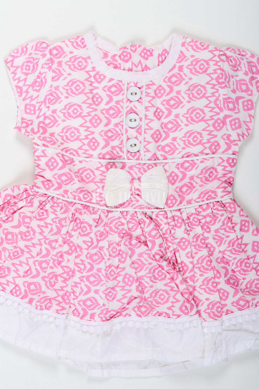 The Nesavu Girls Cotton Frock Light Pink Frock Suit for Girls in Rayon with Digital Print and Embroidered Lace Border Nesavu Nesavu Light Pink Frock Suit Girls Digital Print Lace Trimmed Hemline