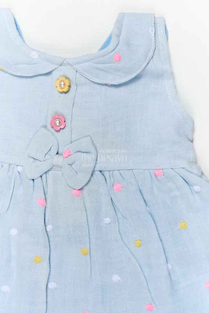 The Nesavu Baby Cotton Frocks Lightweight Muslin Cotton Frock with Polka Embroidery and Bow Detail Nesavu Nesavu breathable muslin frock with bow and polka embroidery for baby girls