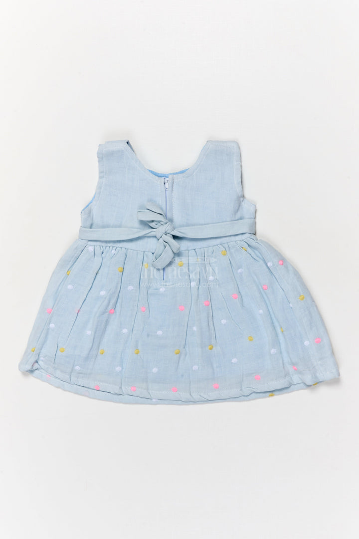 The Nesavu Baby Cotton Frocks Lightweight Muslin Cotton Frock with Polka Embroidery and Bow Detail Nesavu Nesavu breathable muslin frock with bow and polka embroidery for baby girls
