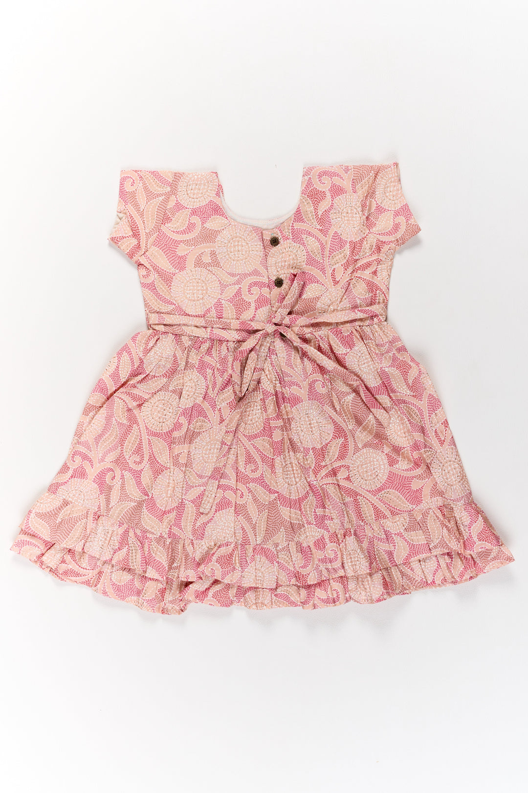 The Nesavu Girls Cotton Frock Lightweight Pink Cotton Summer Frock for Girls with Floral Print and Ruffled Sleeves Nesavu Lightweight Pink Cotton Summer Frock Girls Floral Print Ruffled Sleeves | The Nesavu
