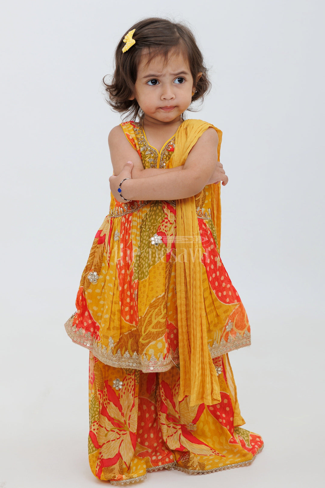 The Nesavu Girls Sharara / Plazo Set Little Bridal Maid Gharara Dress for Kids Nesavu 16 (1Y) / Yellow GPS367B-16 Little Bridal Maid Gharara Dress for Kids - Special Event Wear