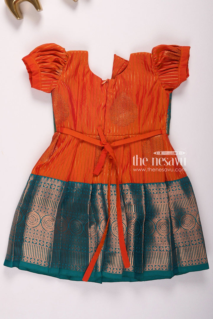 The Nesavu Girls Kanchi Silk Frock Little Girls Kanchivaram Silk Frock Ideal for Thottil Ceremony Nesavu Little Girls Kanchivaram Silk Frock - Perfect for Thottil Ceremony