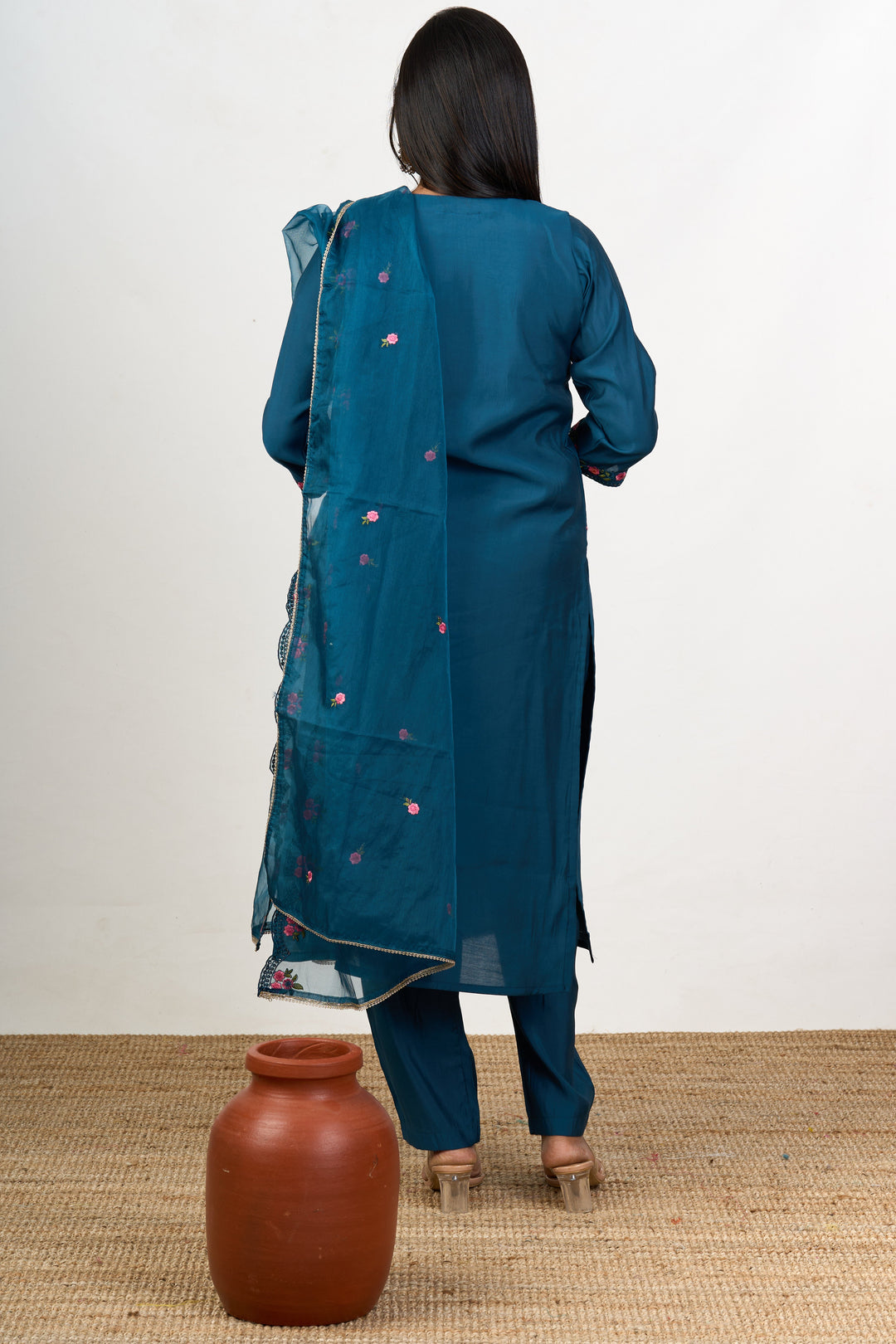 The Nesavu Womens Straight Suit Sets Lohri Function Dresses with Art Silk and Pink Floral Embroidery Womens Straight Suit Set Nesavu Lohri Function Dresses Womens Art Silk Straight Suit Set Pink Floral Embroidery | The Nesavu