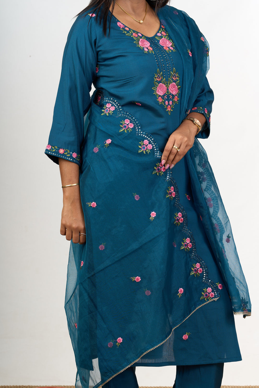 The Nesavu Womens Straight Suit Sets Lohri Function Dresses with Art Silk and Pink Floral Embroidery Womens Straight Suit Set Nesavu Lohri Function Dresses Womens Art Silk Straight Suit Set Pink Floral Embroidery | The Nesavu