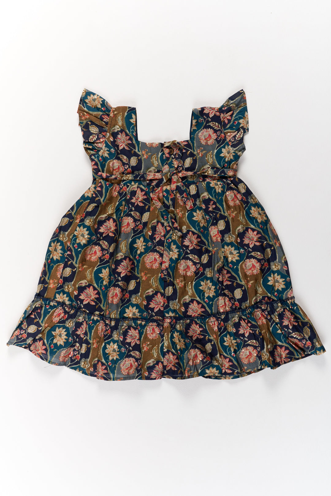 The Nesavu Girls Cotton Frock Long Party Wear Gown for Girls with Elegant Black Floral Print and Ruffle Details Nesavu Long Party Wear Gown Girls Black Floral Print Ruffles | The Nesavu