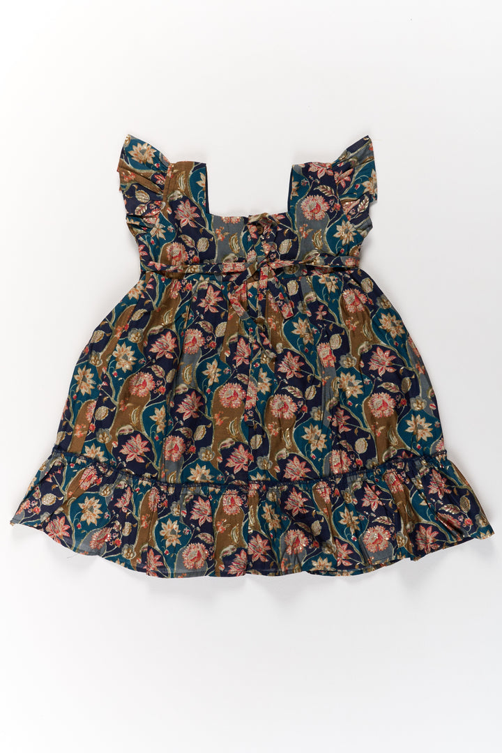 The Nesavu Girls Cotton Frock Long Party Wear Gown for Girls with Elegant Black Floral Print and Ruffle Details Nesavu Long Party Wear Gown Girls Black Floral Print Ruffles | The Nesavu