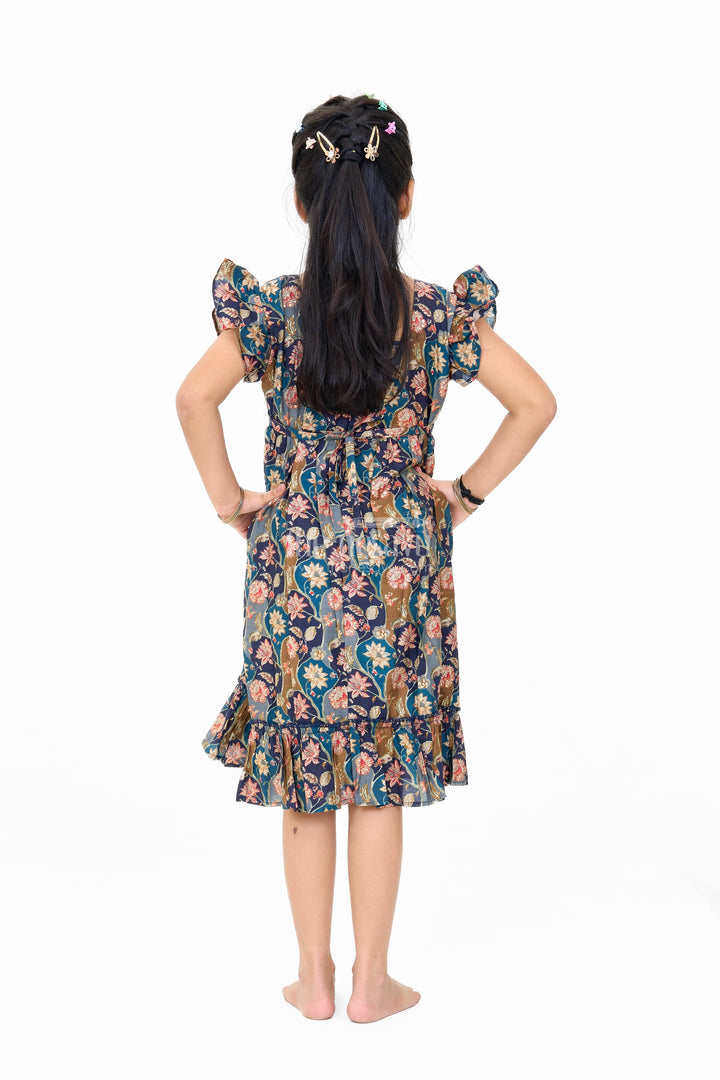 The Nesavu Girls Cotton Frock Long Party Wear Gown for Girls with Elegant Black Floral Print and Ruffle Details Nesavu Long Party Wear Gown Girls Black Floral Print Ruffles | The Nesavu