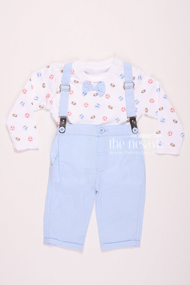 The Nesavu Baby Rompers/Onesies Long Sleeve Bow Tie Suspender Baby Boy Outfit Nesavu 10 (NB) / Blue BCS050A-10 Long Sleeve Bow Tie Suspender Baby Boy Outfit - Elegant & Stylish