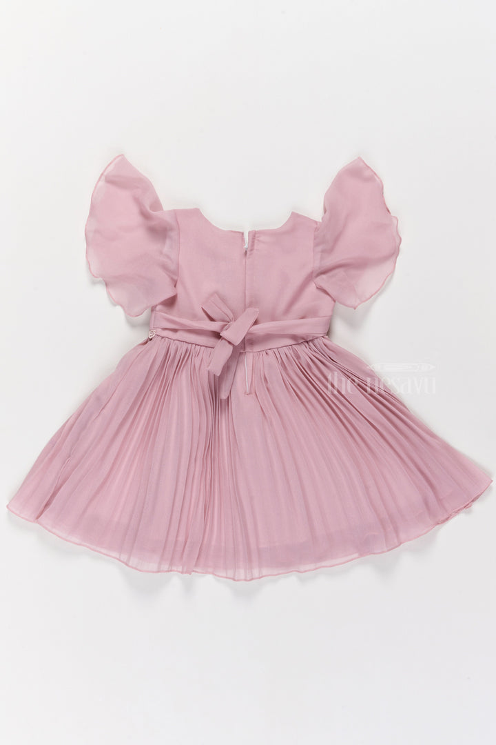 The Nesavu Girls Fancy Frock Lovely Pink Fancy Party Wear Dress for Girls with Delicate Embroidery and Puff Sleeves Nesavu Pink Fancy Party Wear Dress Girls Puff Sleeves Embroidery | The Nesavu