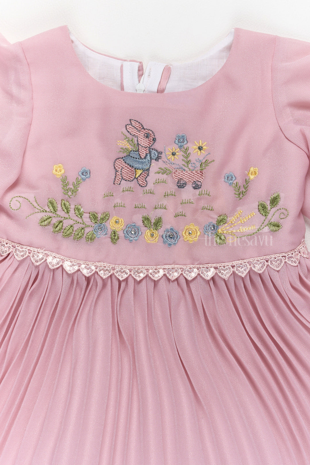 The Nesavu Girls Fancy Frock Lovely Pink Fancy Party Wear Dress for Girls with Delicate Embroidery and Puff Sleeves Nesavu Pink Fancy Party Wear Dress Girls Puff Sleeves Embroidery | The Nesavu