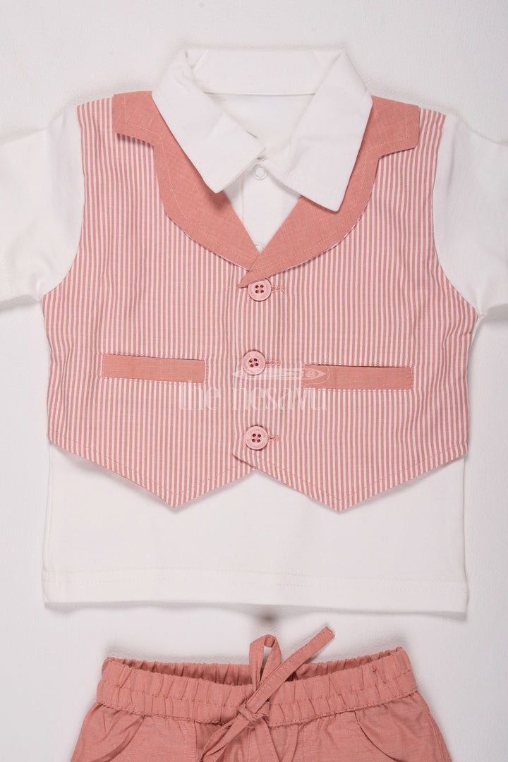 The Nesavu Boys Casual Set Magenta Boys Waistcoat and Shorts Set Nesavu Magenta Boys' Waistcoat and Shorts Set - Nesavu