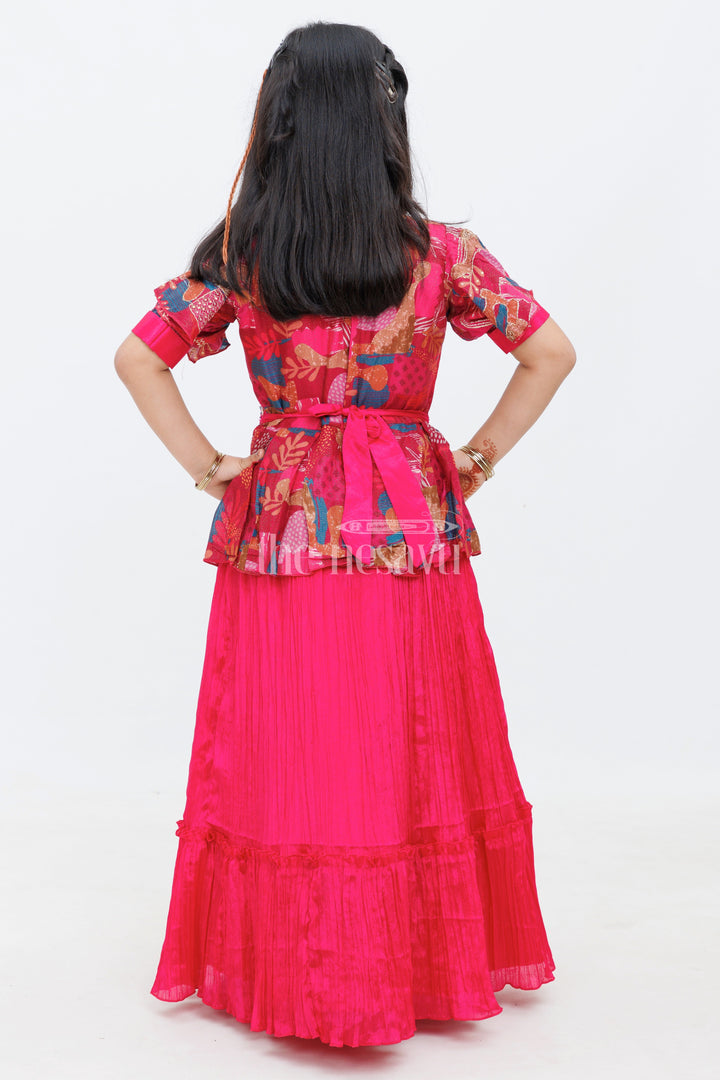 The Nesavu Girls Party Gown Magenta Chinon Silk Printed TwoPiece Look Party Gown for Girls Nesavu Magenta Chinon Silk Printed Two-Piece Look Party Gown for Girls Nesavu