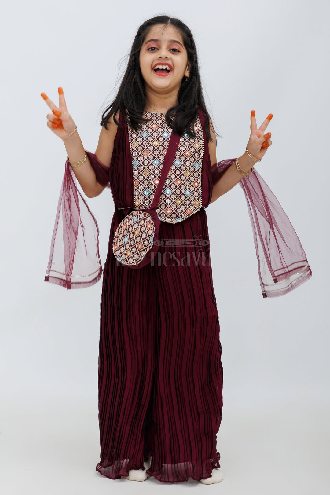 The Nesavu Girls Sharara / Plazo Set Magenta Chinon Silk Sharara Set for Girls with Embroidered Designer Top and Dupatta Nesavu 16 (1Y) / Magenta GPS386A-16 Magenta Chinon Silk Sharara Set for Girls with Embroidered Designer Top and Dupatta Nesavu