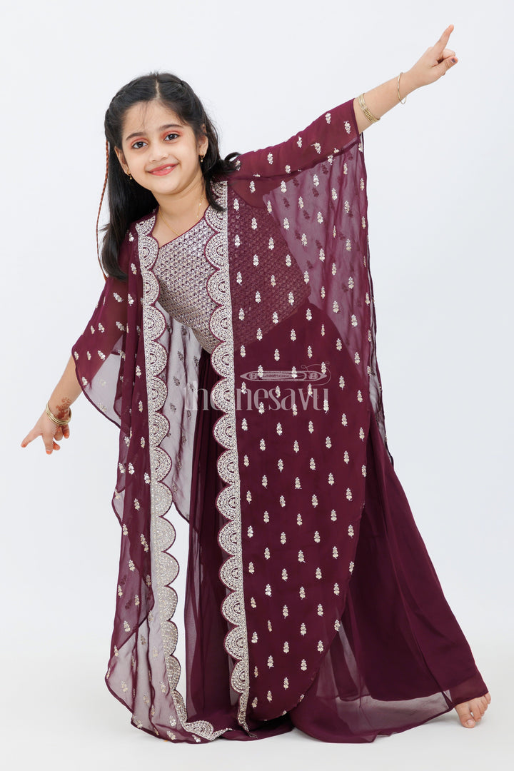 The Nesavu Girls Sharara / Plazo Set Magenta Georgette Designer Sharara Set with Scallop Embroidery Nesavu 24 (5Y) / Magenta GPS388A-24 Magenta Georgette Sharara Set with Scallop Embroidery - Nesavu