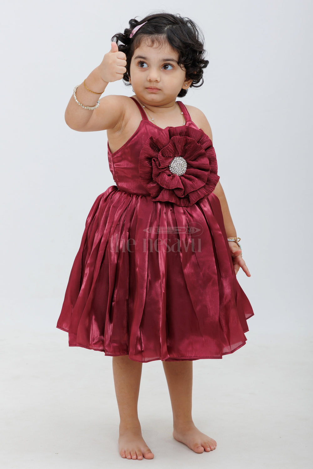 The Nesavu Baby Fancy Frock Magenta Glaze Organza Frock with Floral Embellishment Nesavu Magenta Glaze Organza Frock with Floral Embellishment - Nesavu