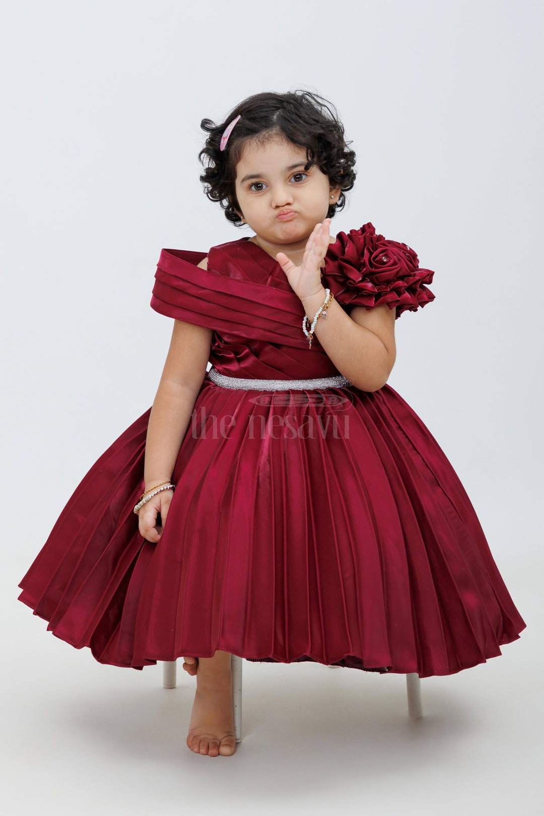 The Nesavu Girls Fancy Party Frock Magenta Glaze Organza Party Wear Dress with Floral Embellishment Nesavu 16 (1Y) / Magenta PF189A-16 Magenta Glaze Organza Party Wear Dress with Floral Embellishment - Nesavu