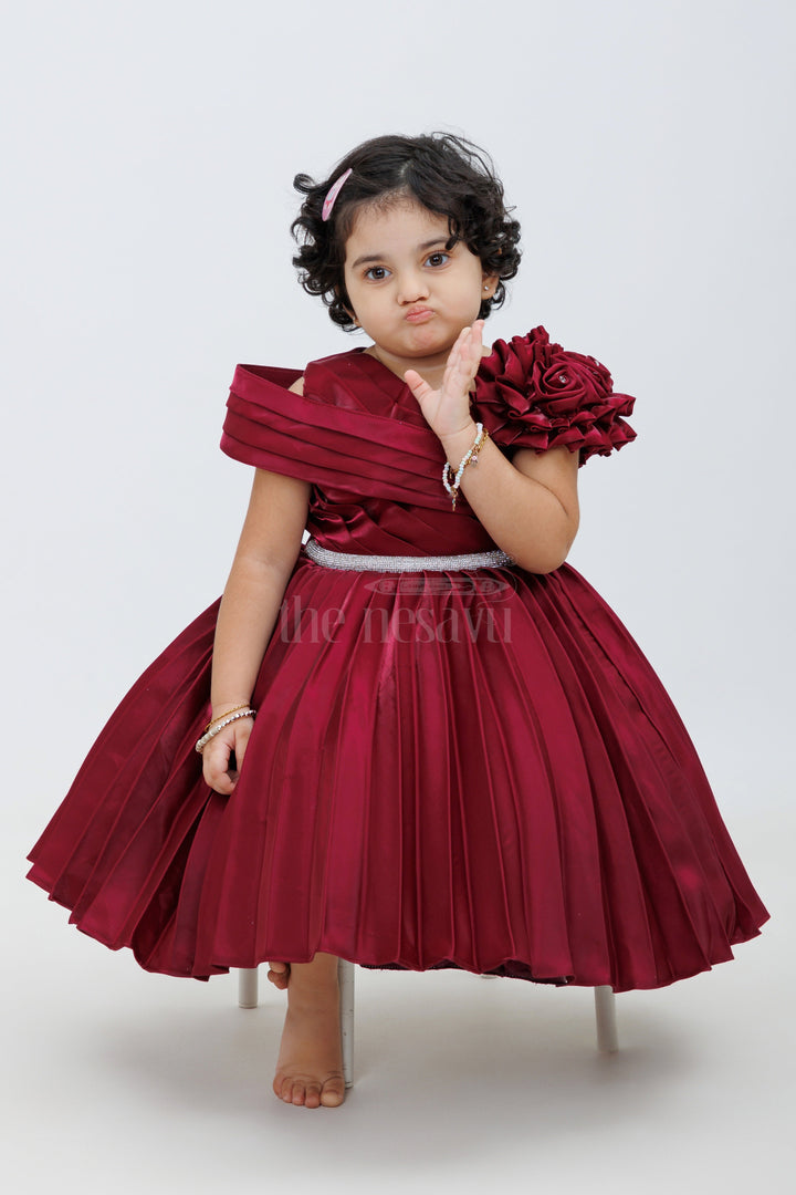 The Nesavu Girls Fancy Party Frock Magenta Glaze Organza Party Wear Dress with Floral Embellishment Nesavu 16 (1Y) / Magenta PF189A-16 Magenta Glaze Organza Party Wear Dress with Floral Embellishment - Nesavu