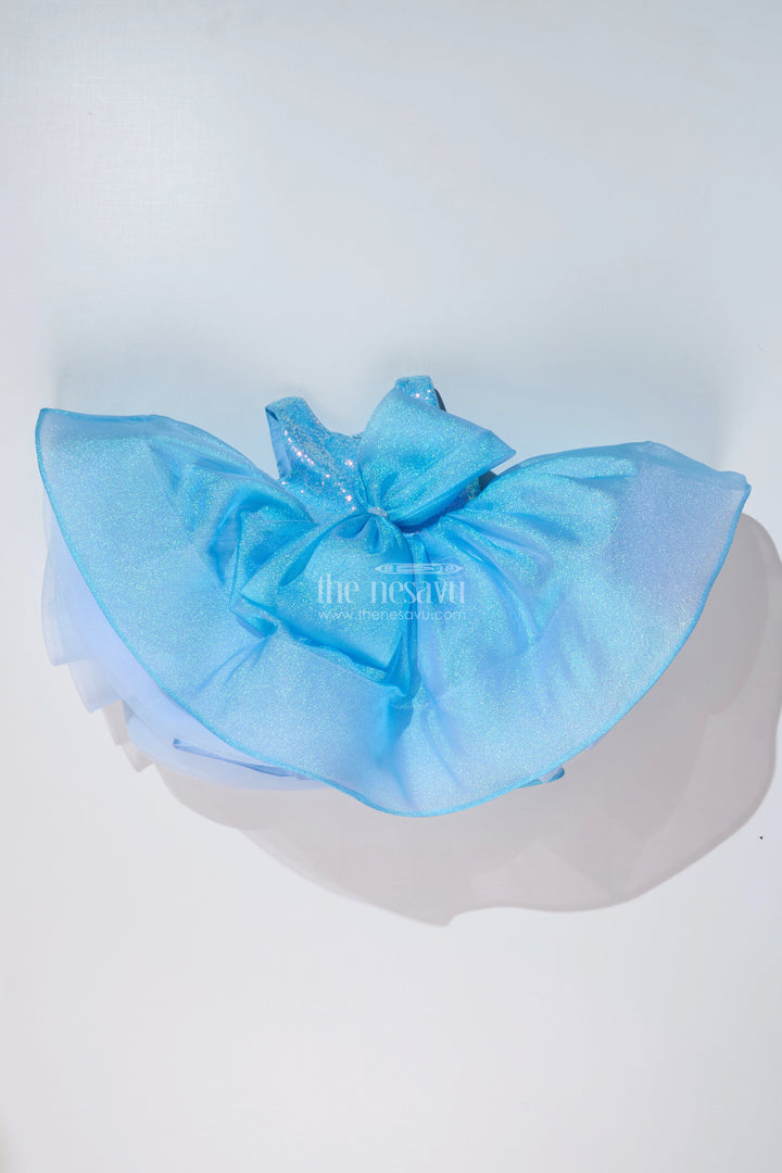 The Nesavu Girls Tutu Frock Magical Pari Frock for Girls with Shimmering Blue Net and Oversized Bow Nesavu Magical Pari Frock Girls Shimmering Blue Net Oversized Bow | The Nesavu