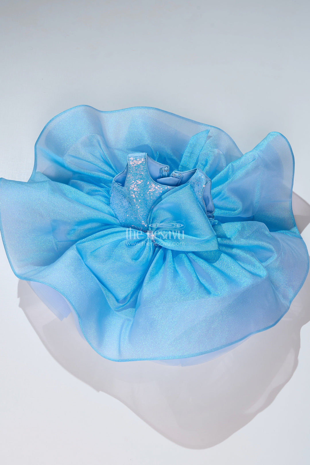 The Nesavu Girls Tutu Frock Magical Pari Frock for Girls with Shimmering Blue Net and Oversized Bow Nesavu Magical Pari Frock Girls Shimmering Blue Net Oversized Bow | The Nesavu