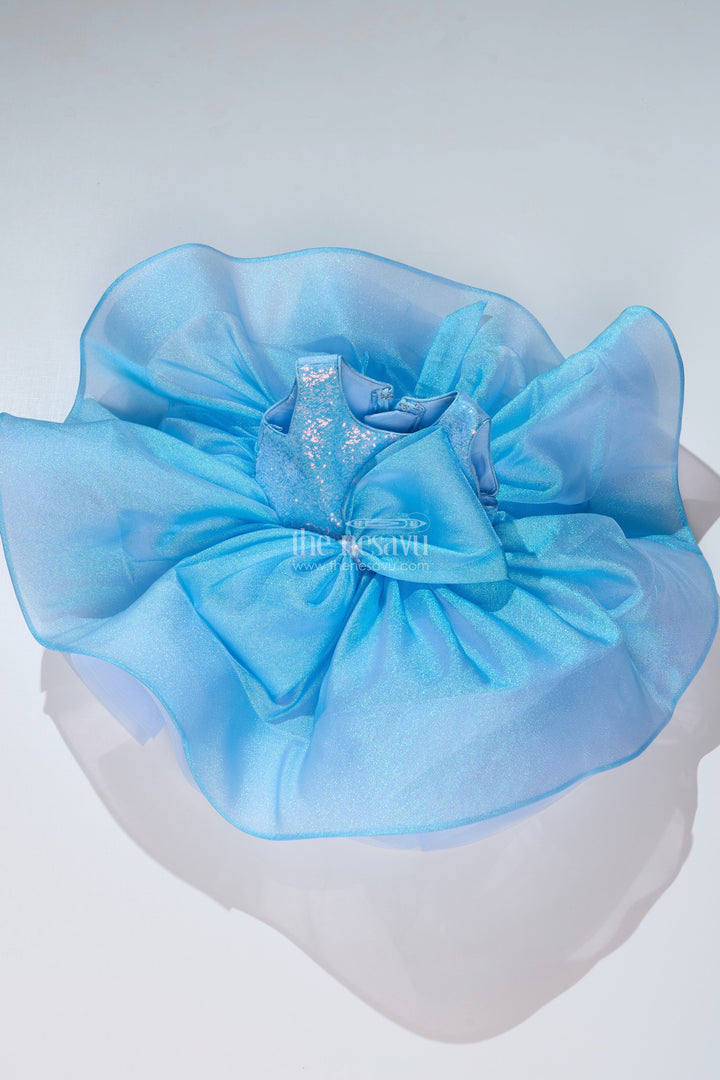 The Nesavu Girls Tutu Frock Magical Pari Frock for Girls with Shimmering Blue Net and Oversized Bow Nesavu Magical Pari Frock Girls Shimmering Blue Net Oversized Bow | The Nesavu