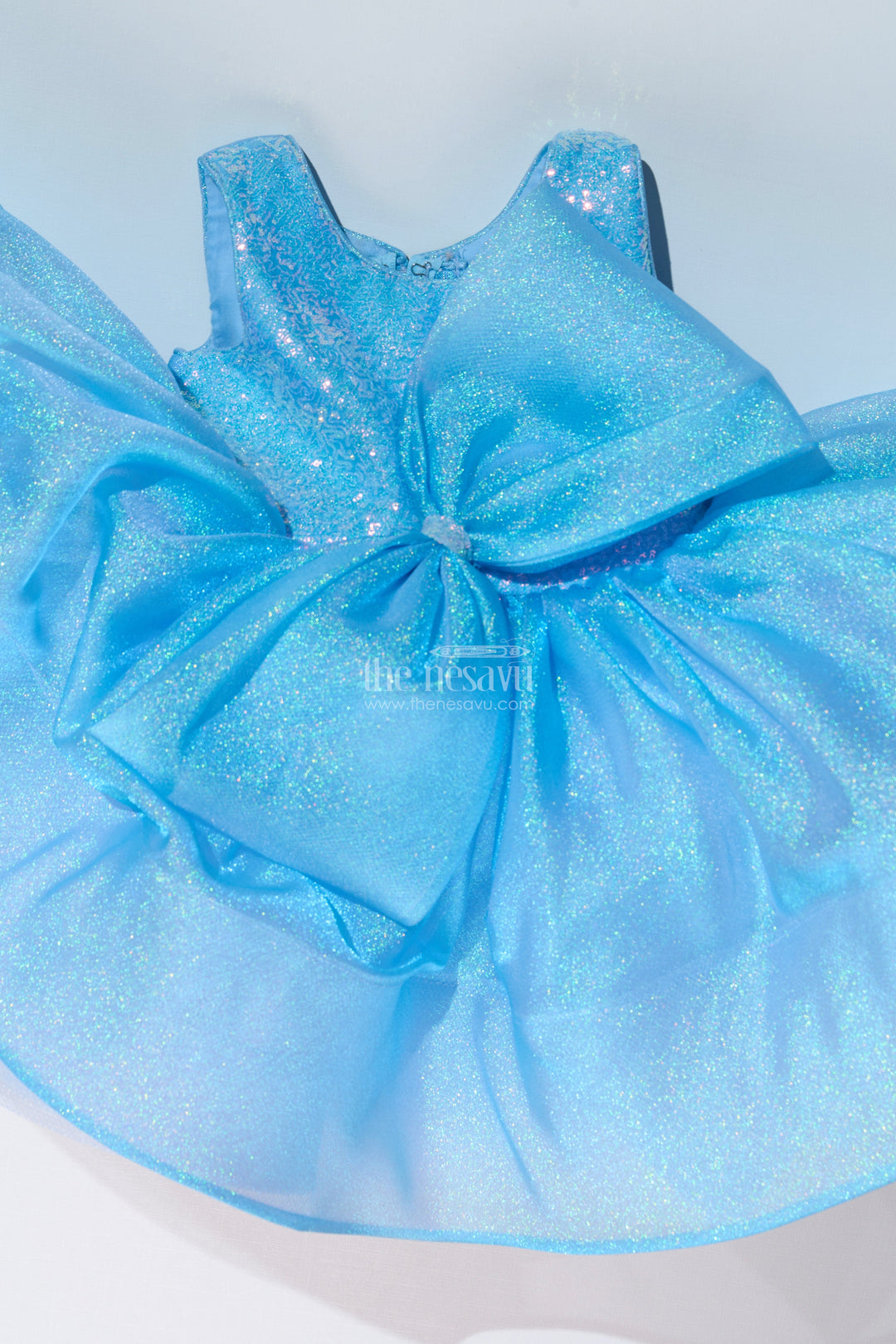 The Nesavu Girls Tutu Frock Magical Pari Frock for Girls with Shimmering Blue Net and Oversized Bow Nesavu Magical Pari Frock Girls Shimmering Blue Net Oversized Bow | The Nesavu