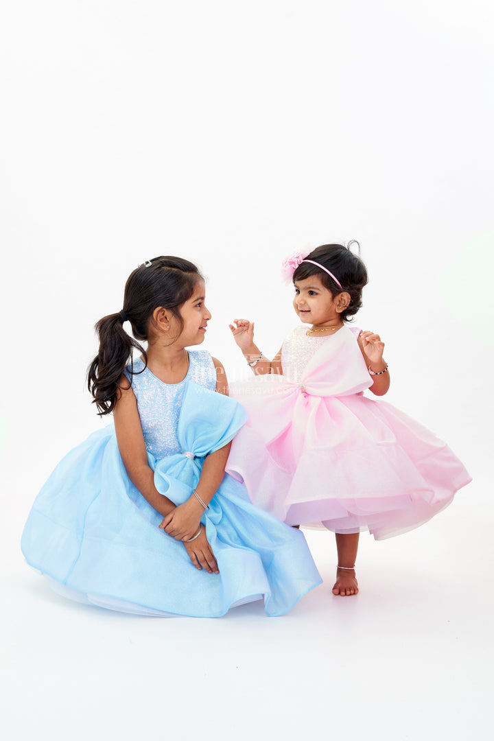 The Nesavu Girls Tutu Frock Magical Pari Frock for Girls with Shimmering Blue Net and Oversized Bow Nesavu Magical Pari Frock Girls Shimmering Blue Net Oversized Bow | The Nesavu