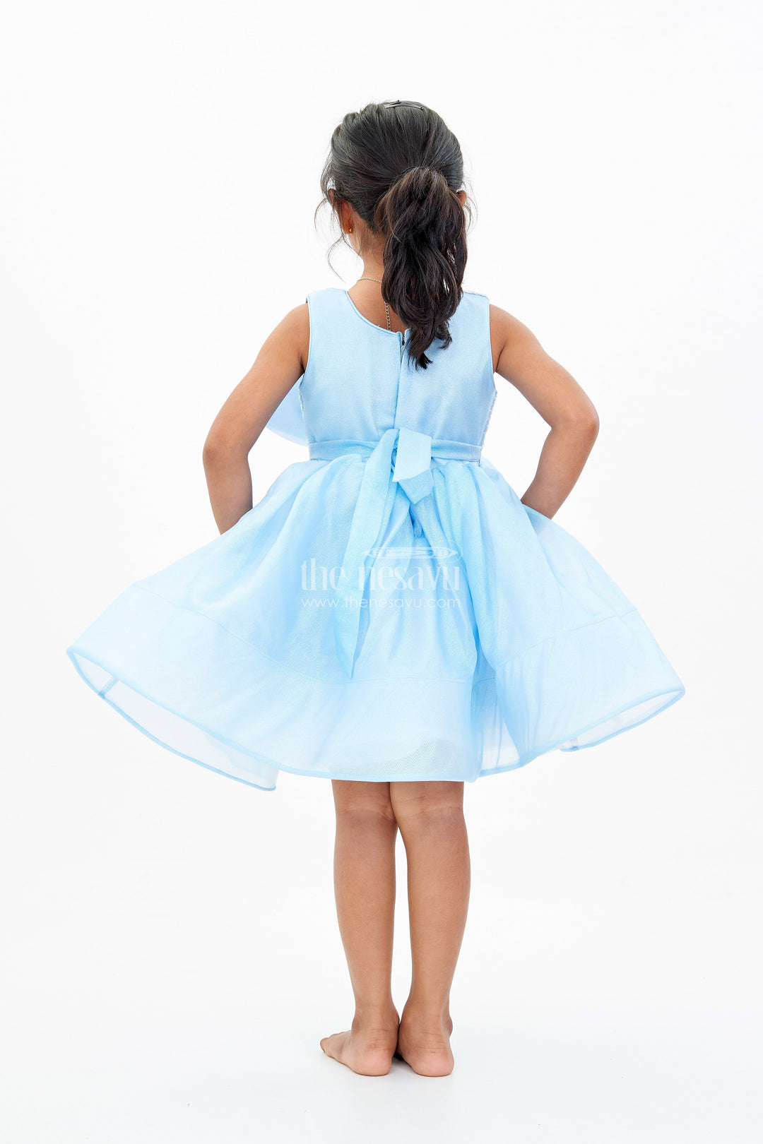 The Nesavu Girls Tutu Frock Magical Pari Frock for Girls with Shimmering Blue Net and Oversized Bow Nesavu Nesavu Magical Pari Frock Girls Shimmering Blue Net Oversized Bow