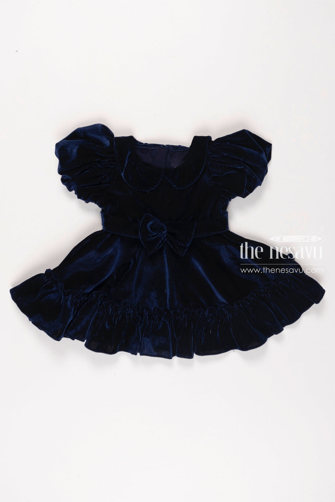 The Nesavu Girls Fancy Frock Majestic Midnight Blue Velvet Frock for Girls Elegant Party Wear Nesavu 14 (6M) / Blue / Velvet GFC1101F-14 Kids Blue Velvet Dress | Elegant Girls Party Frock | Stylish Children s Evening Wear | The Nesavu