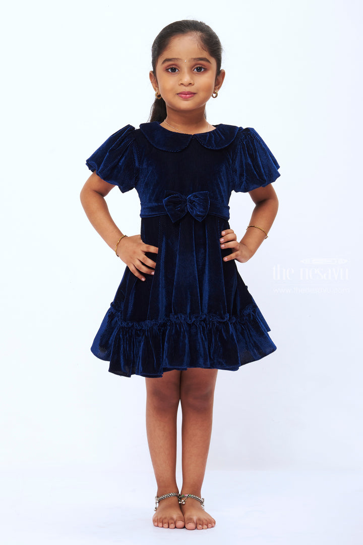 The Nesavu Girls Fancy Frock Majestic Midnight Blue Velvet Frock for Girls Elegant Party Wear Nesavu 14 (6M) / Blue / Velvet GFC1101F-14 Kids Blue Velvet Dress | Elegant Girls Party Frock | Stylish Children s Evening Wear | The Nesavu