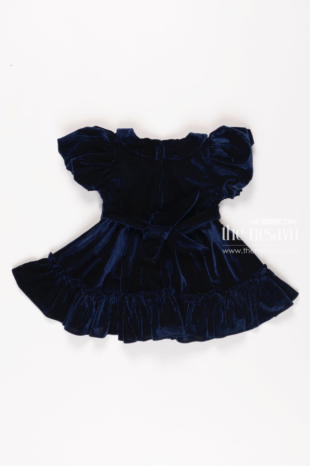 The Nesavu Girls Fancy Frock Majestic Midnight Blue Velvet Frock for Girls Elegant Party Wear Nesavu Kids Blue Velvet Dress | Elegant Girls Party Frock | Stylish Children s Evening Wear | The Nesavu