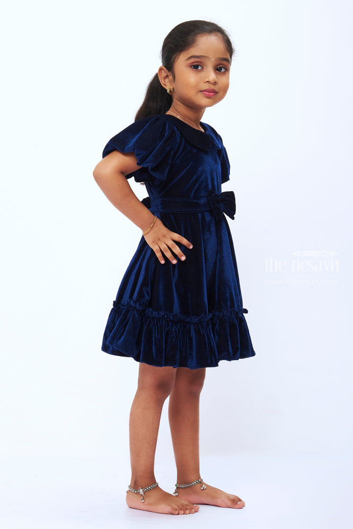 The Nesavu Girls Fancy Frock Majestic Midnight Blue Velvet Frock for Girls Elegant Party Wear Nesavu Kids Blue Velvet Dress | Elegant Girls Party Frock | Stylish Children s Evening Wear | The Nesavu