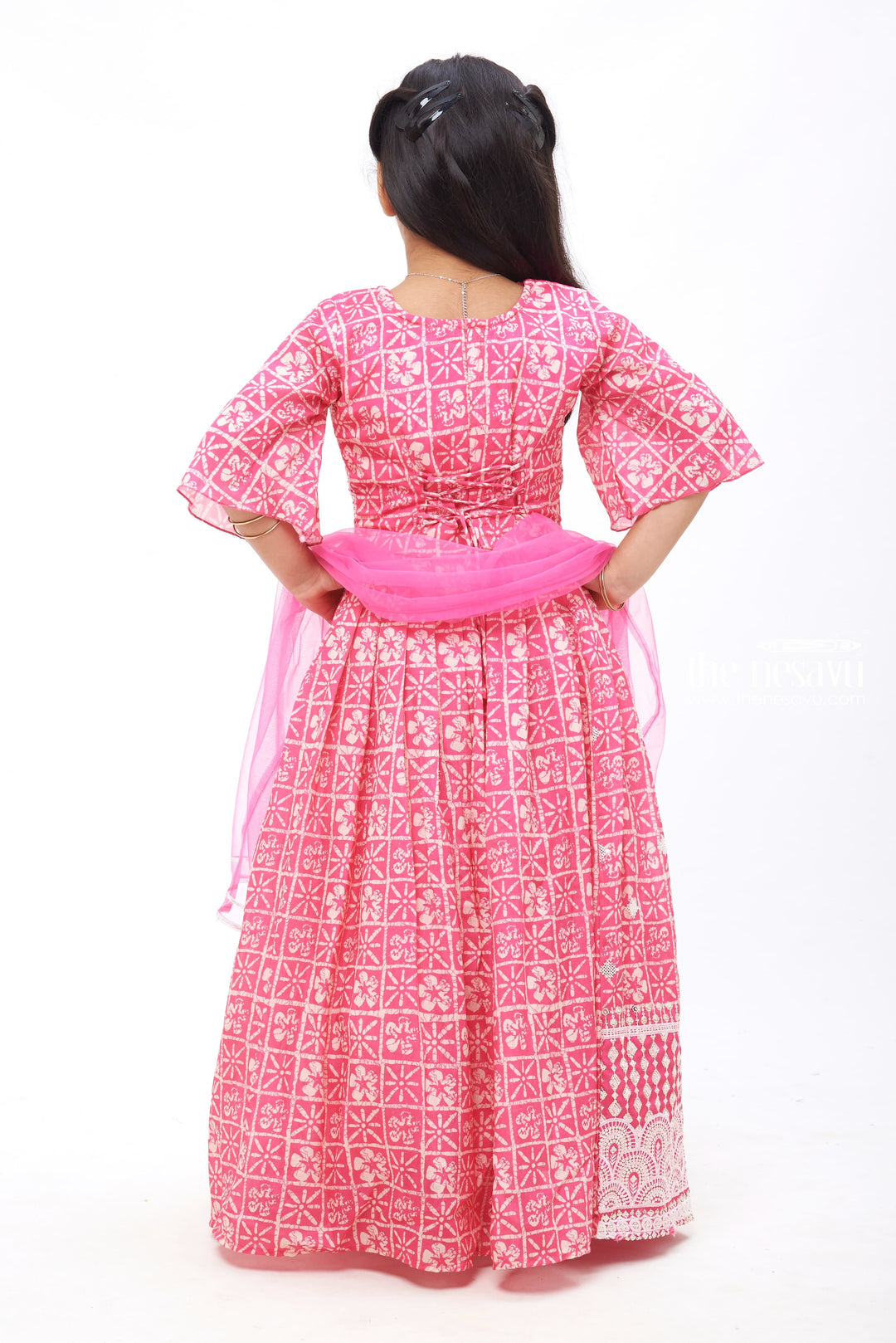 The Nesavu Girls Lehenga Choli Majestic Mosaic: Geometric Sequin Embroidered Pink Lehenga Choli Set for Girls Nesavu Illuminate the Festivities | Traditional Lehenga Choli for Girls | The Nesavu