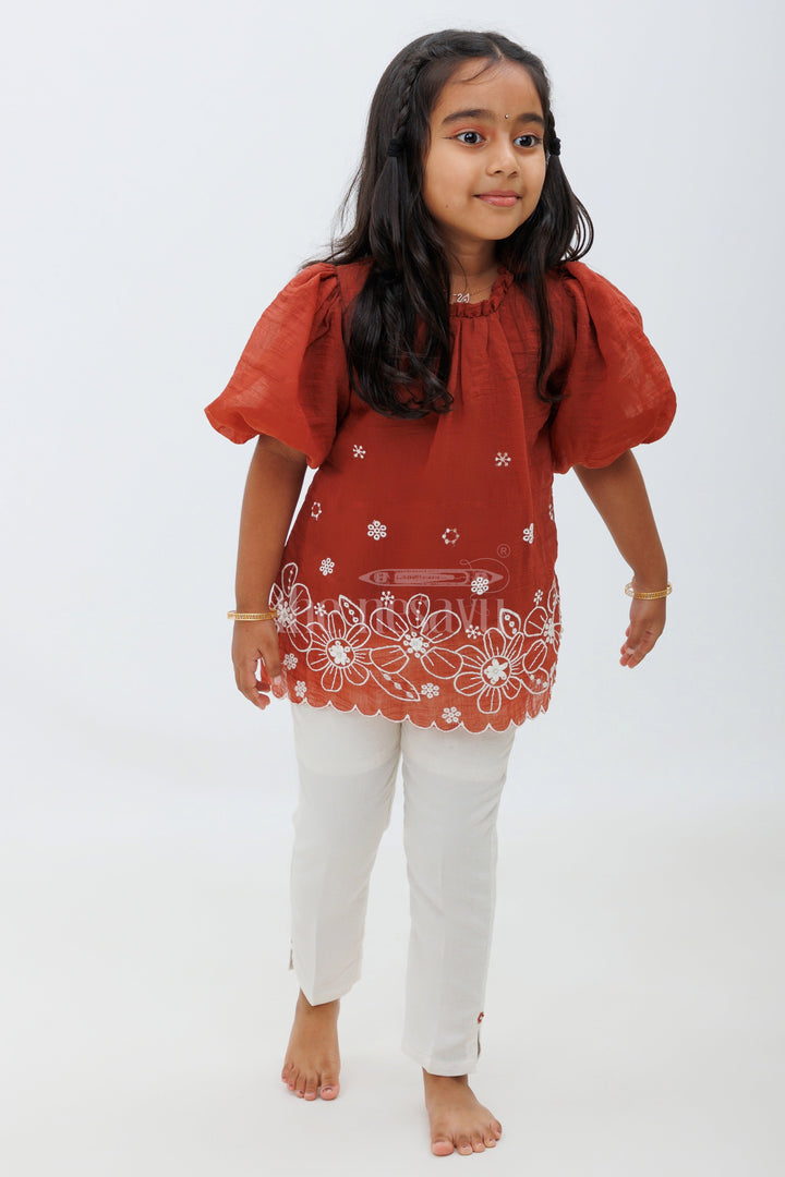 The Nesavu Girls Sharara / Plazo Set Maroon and Cream Kurta with Straight Pants for Girls Nesavu 18 (2Y) / Maroon GPS381C-18 Maroon and Cream Kurta with Straight Pants for Girls - Nesavu