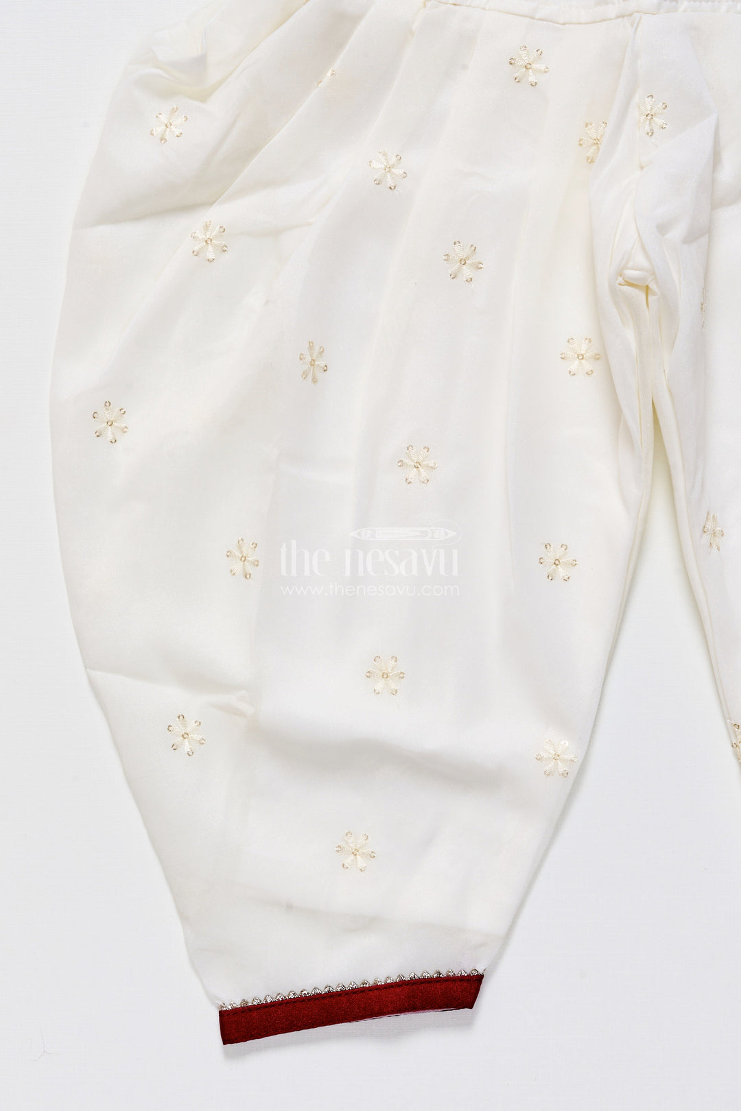 The Nesavu Girls Dothi Sets Maroon and Ivory Embroidered Ethnic Kurti Set Nesavu Nesavu maroon embroidered kurti dhoti pants  festive wear girls