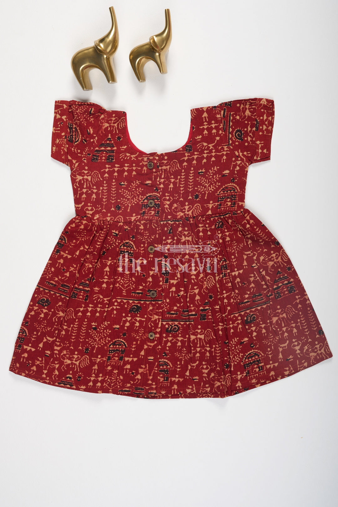 The Nesavu Baby Cotton Frocks Maroon Bagru Print Cotton Baby Frock for Girls with Traditional Motifs Nesavu 10 (NB) / Maroon BFJ560C-10 Maroon Bagru Print Cotton Baby Frock for Girls with Traditional Motifs Nesavu