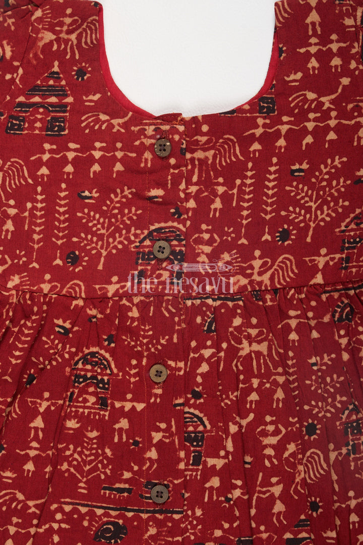 The Nesavu Baby Cotton Frocks Maroon Bagru Print Cotton Baby Frock for Girls with Traditional Motifs Nesavu Maroon Bagru Print Cotton Baby Frock for Girls with Traditional Motifs Nesavu