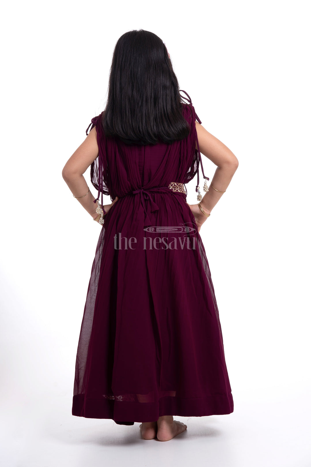 The Nesavu Girls Party Gown Maroon Georgette Embroidered Party Gown for Girls Nesavu Maroon Georgette Embroidered Party Gown for Girls - Elegant & Stylish | The Nesavu