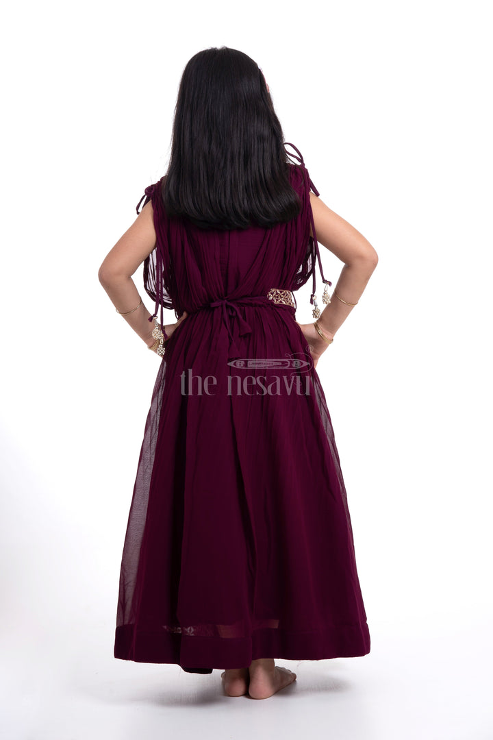 The Nesavu Girls Party Gown Maroon Georgette Embroidered Party Gown for Girls Nesavu Maroon Georgette Embroidered Party Gown for Girls - Elegant & Stylish | The Nesavu