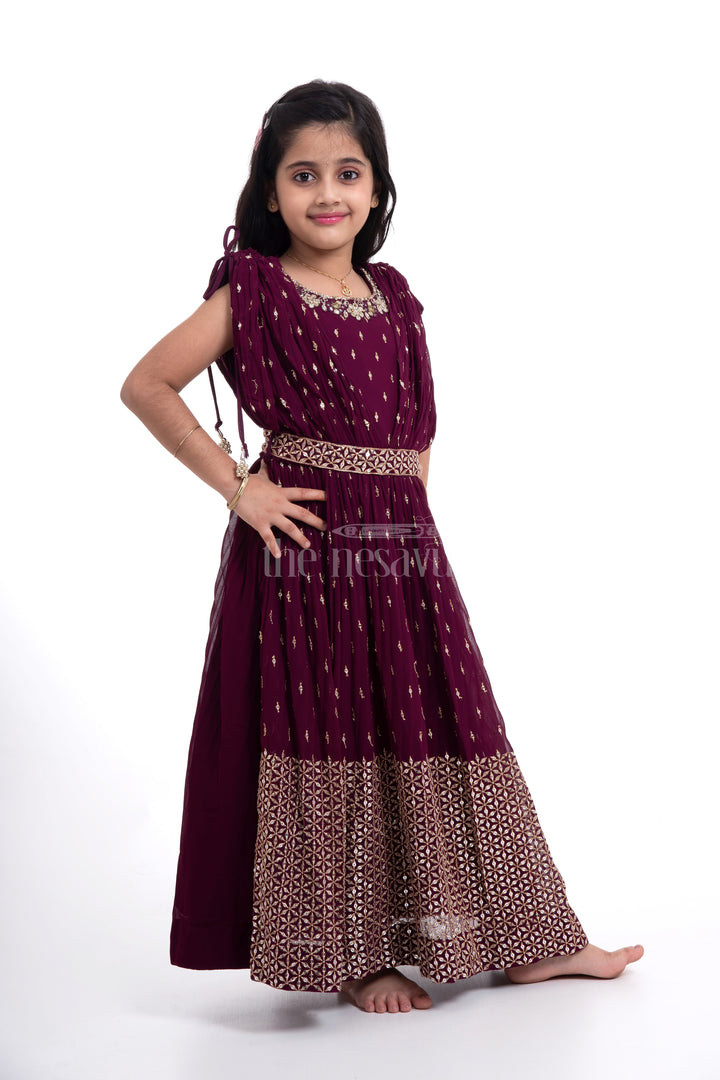 The Nesavu Girls Party Gown Maroon Georgette Embroidered Party Gown for Girls Nesavu Maroon Georgette Embroidered Party Gown for Girls - Elegant & Stylish | The Nesavu