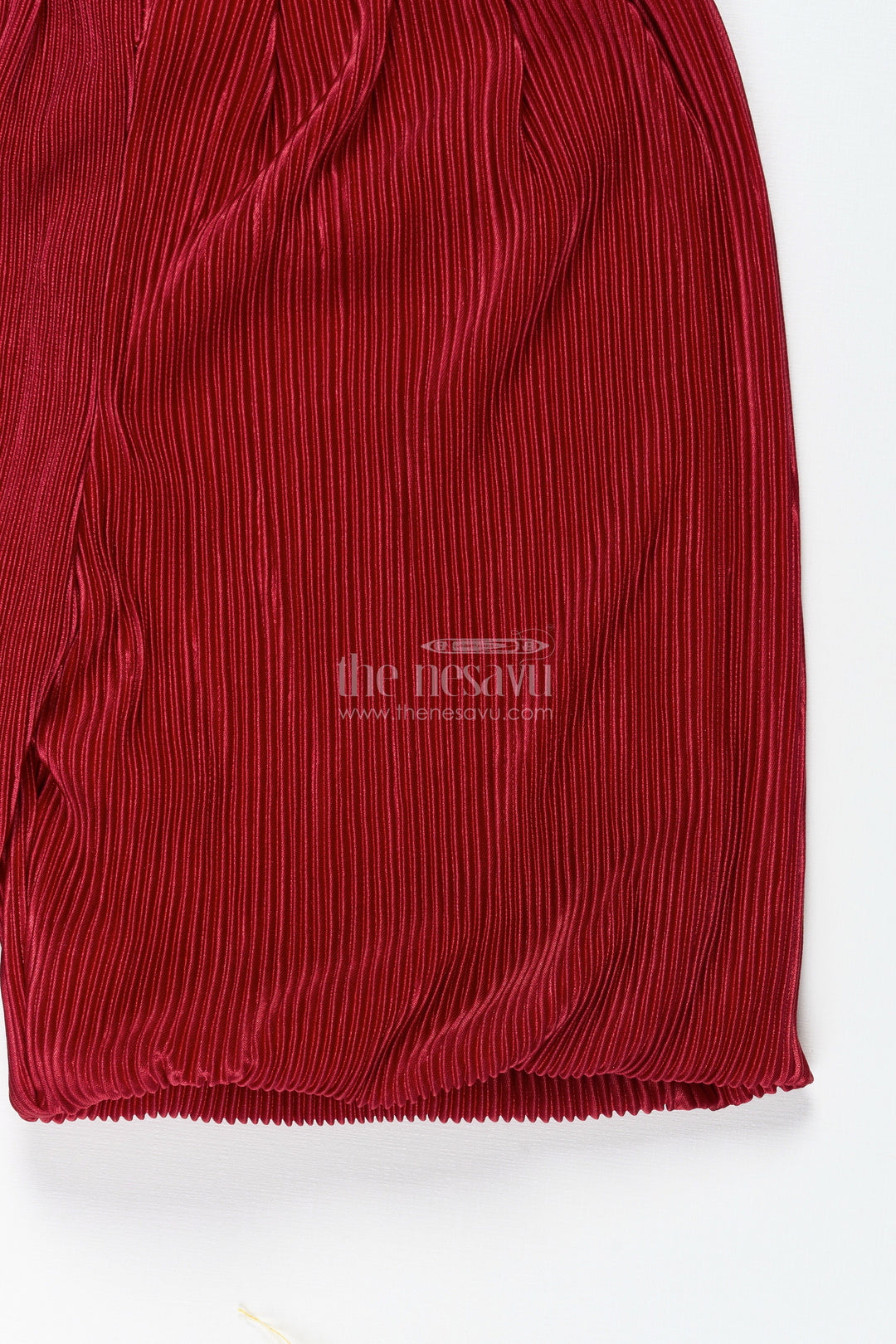 The Nesavu Girls Shorts Maroon Velvet Pleated Shorts for Winter Dressing and Events Nesavu Nesavu Maroon Velvet Girls Pleated Shorts Festive Events School Shows Holiday Looks