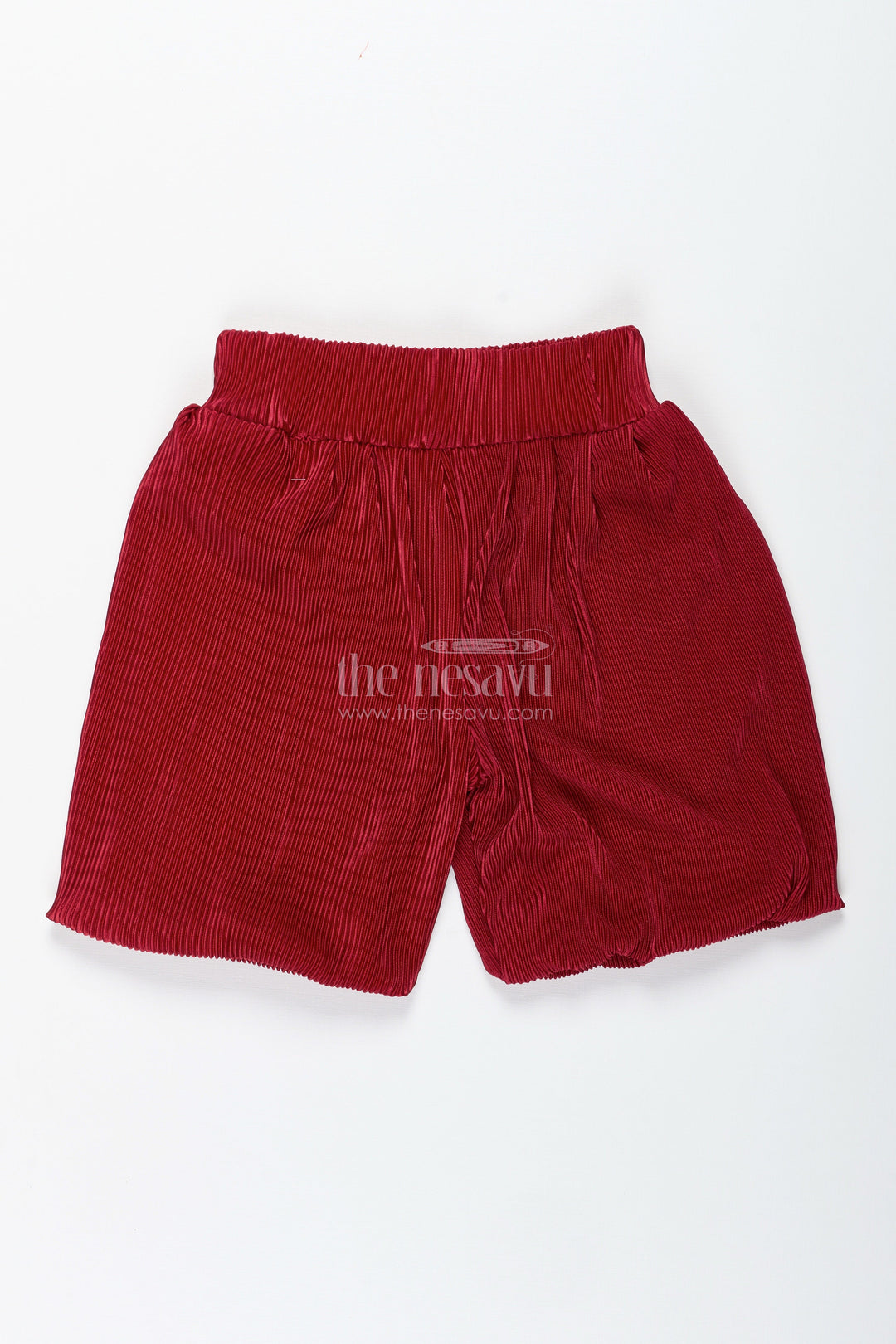 The Nesavu Girls Shorts Maroon Velvet Pleated Shorts for Winter Dressing and Events Nesavu Nesavu Maroon Velvet Girls Pleated Shorts Festive Events School Shows Holiday Looks