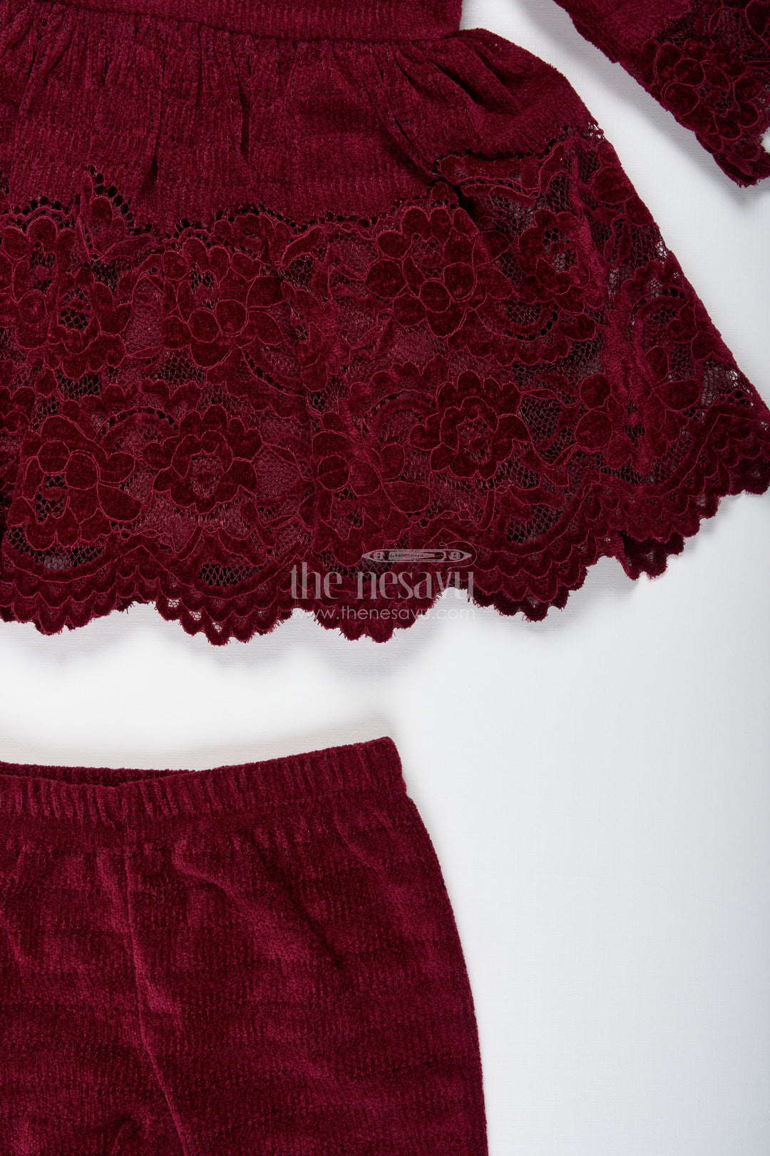 The Nesavu Girls Sharara / Plazo Set Maroon Velvet Sharara Set for Toddler Girls Ethnic Outfit with Embroidered Yoke for Weddings Nesavu Nesavu Maroon Velvet Sharara Set Toddler Girls Ethnic Outfit Embroidered Yoke Weddings