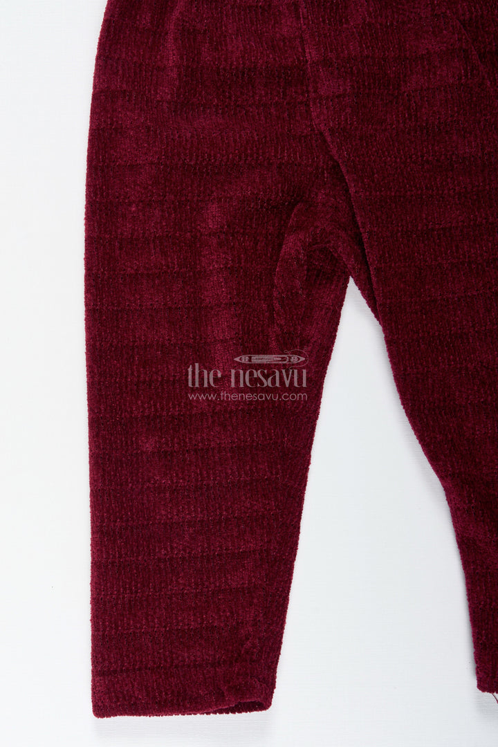 The Nesavu Girls Sharara / Plazo Set Maroon Velvet Sharara Set for Toddler Girls Ethnic Outfit with Embroidered Yoke for Weddings Nesavu Nesavu Maroon Velvet Sharara Set Toddler Girls Ethnic Outfit Embroidered Yoke Weddings