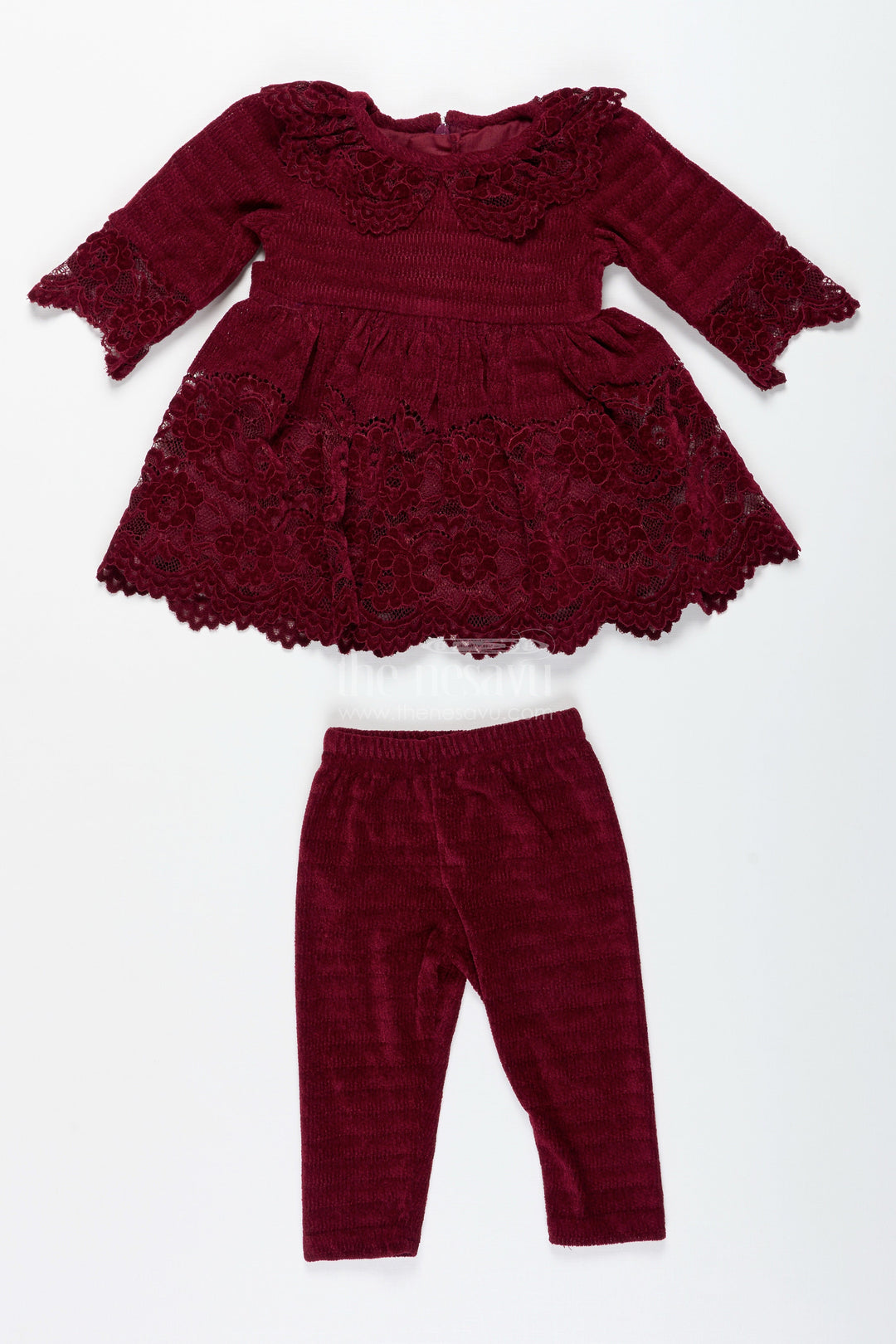 The Nesavu Girls Sharara / Plazo Set Maroon Velvet Sharara Set for Toddler Girls Ethnic Outfit with Embroidered Yoke for Weddings Nesavu Nesavu Maroon Velvet Sharara Set Toddler Girls Ethnic Outfit Embroidered Yoke Weddings