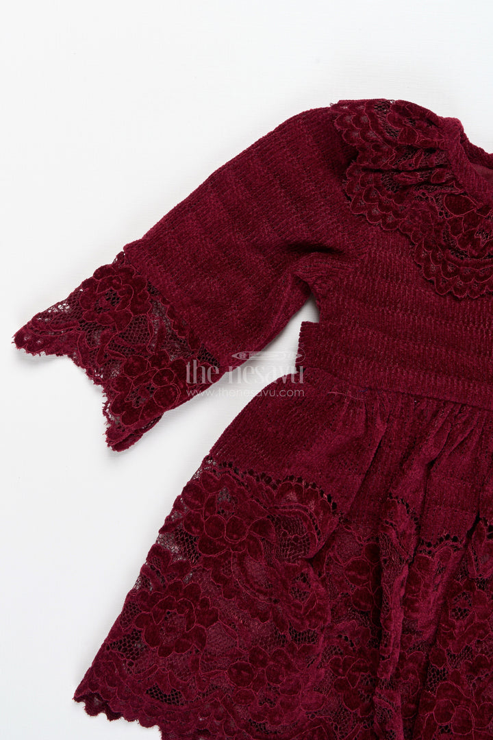The Nesavu Girls Sharara / Plazo Set Maroon Velvet Sharara Set for Toddler Girls Ethnic Outfit with Embroidered Yoke for Weddings Nesavu Nesavu Maroon Velvet Sharara Set Toddler Girls Ethnic Outfit Embroidered Yoke Weddings