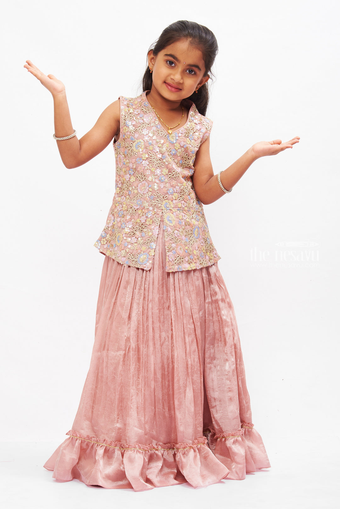 The Nesavu Girls Lehenga Choli Mauve Mystique Embroidered Lehenga Choli Set with Dupatta for Girls Nesavu Girls Embroidered Lehenga Choli in Mauve | Floral Festive Outfit for Kids | The Nesavu