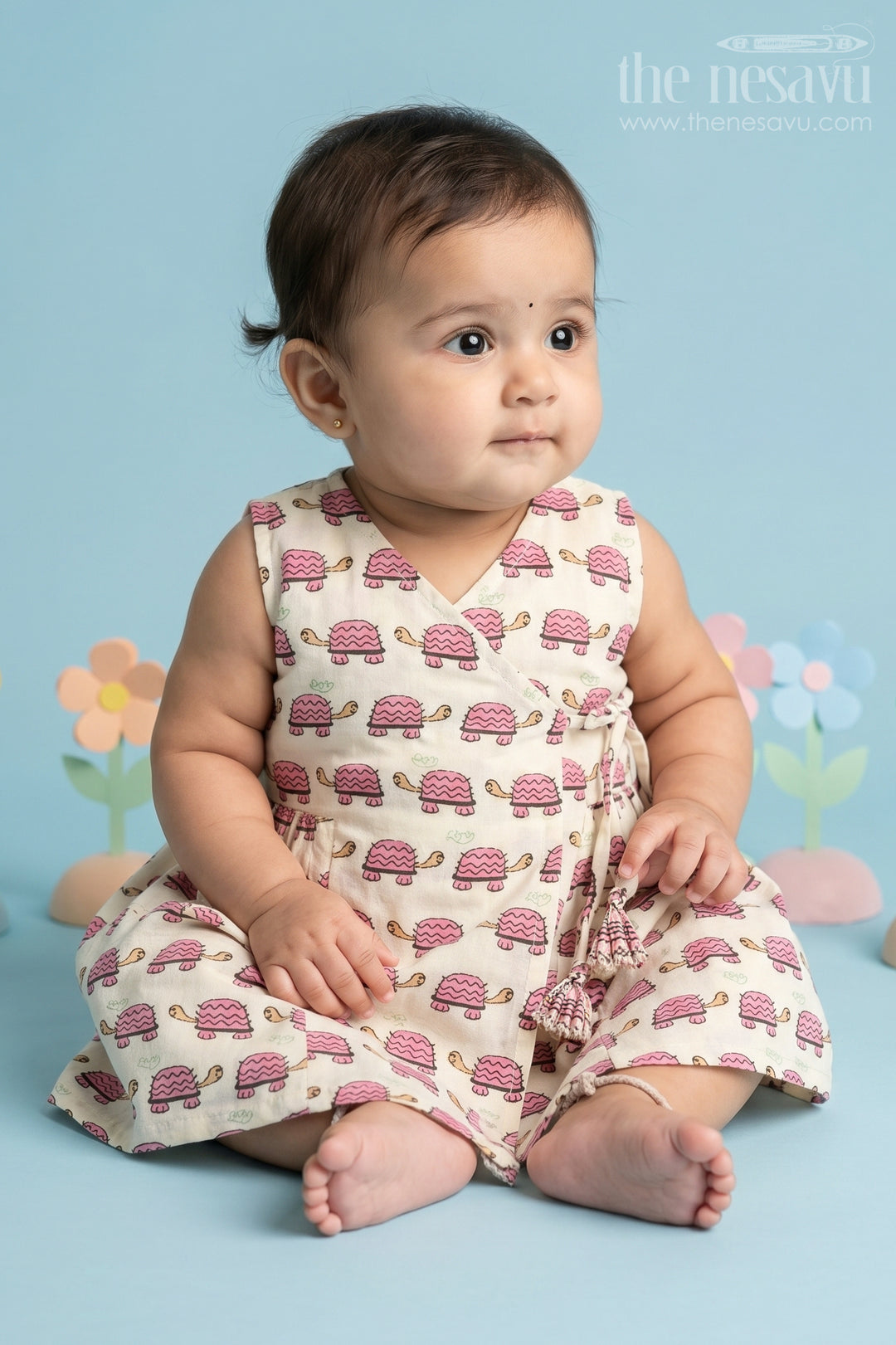 The Nesavu Baby Cotton Frocks Mini Cotton Frock for Babies with Pink Tortoise Print Ideal for Playful Days Nesavu 10 (NB) / Pink BFJ686C-10 Nesavu Mini Cotton Baby Frock Pink Tortoise Print Adorable Comfortable Playdate Outfit