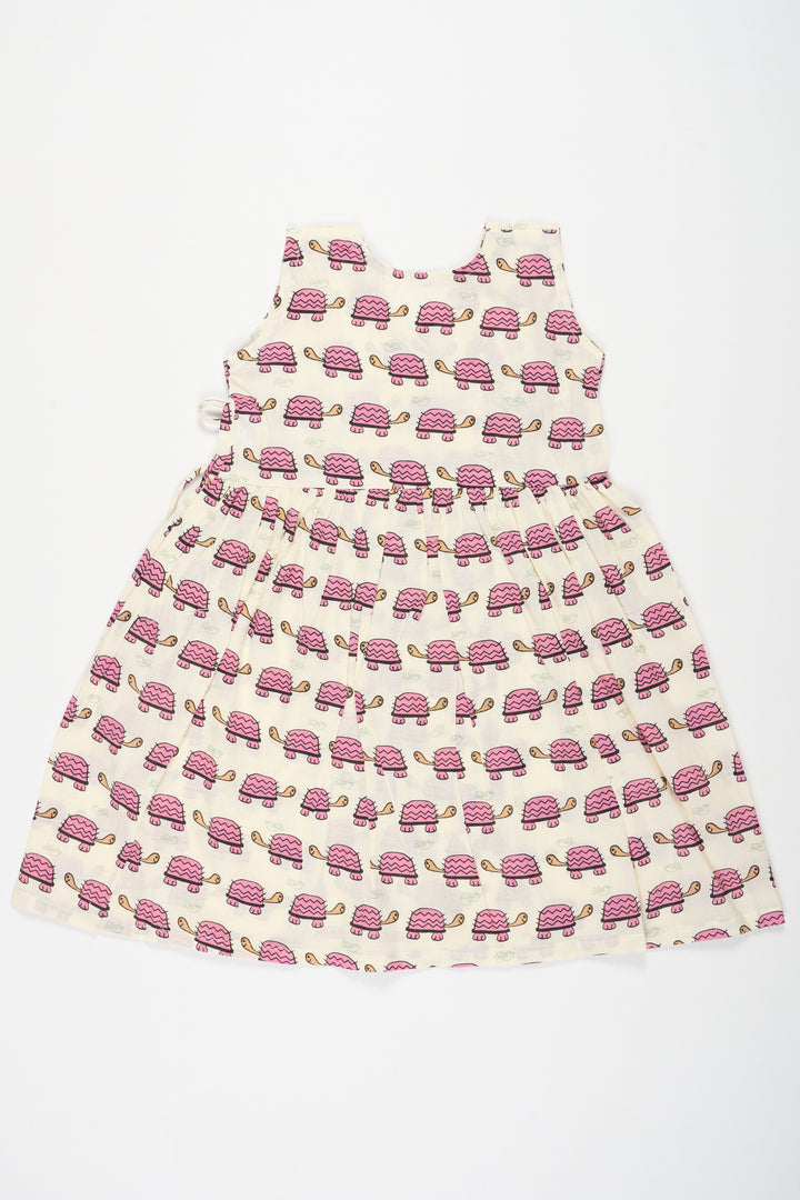 The Nesavu Baby Cotton Frocks Mini Cotton Frock for Babies with Pink Tortoise Print Ideal for Playful Days Nesavu Nesavu Mini Cotton Baby Frock Pink Tortoise Print Adorable Comfortable Playdate Outfit